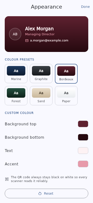 Choosing the card colours